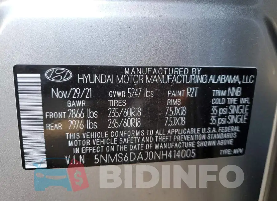 5NMS6DAJ0NH414005 Photo# 10