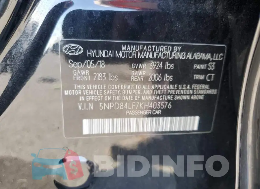 5NPD84LF7KH403576 Photo# 10