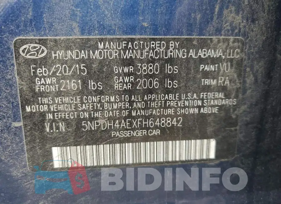 5NPDH4AEXFH648842 Photo# 10