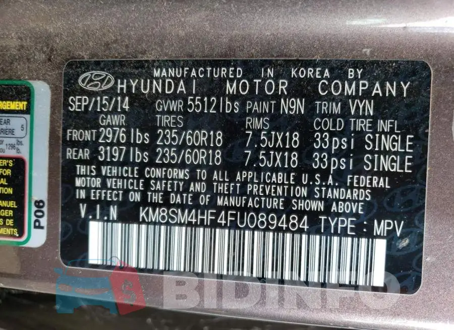 KM8SM4HF4FU089484 Photo# 13