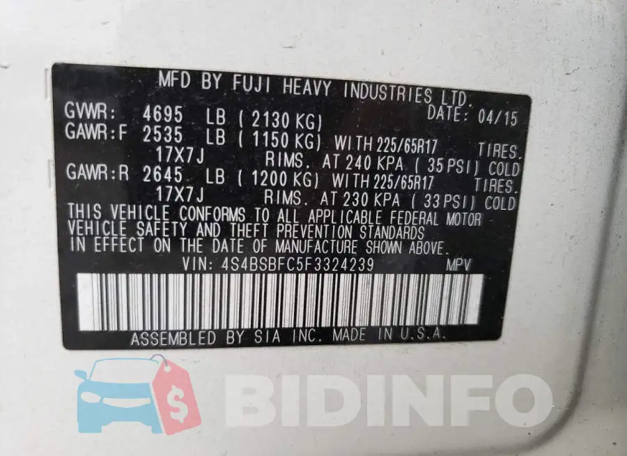 4S4BSBFC5F3324239 Photo# 13