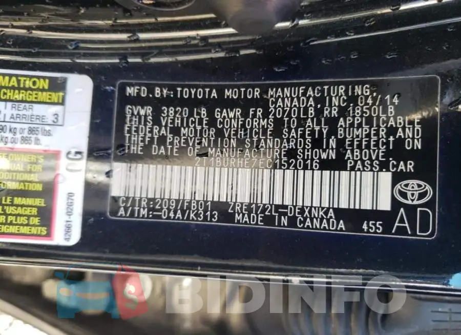 2T1BURHE7EC152016 Photo# 12