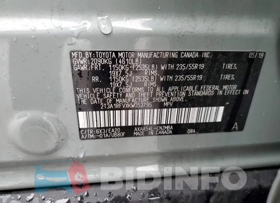 2T3A1RFVXKW053795 Photo# 12