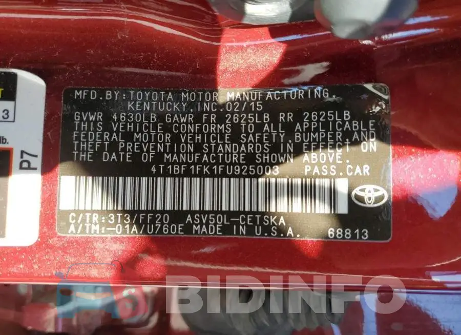 4T1BF1FK1FU925003 Photo# 12