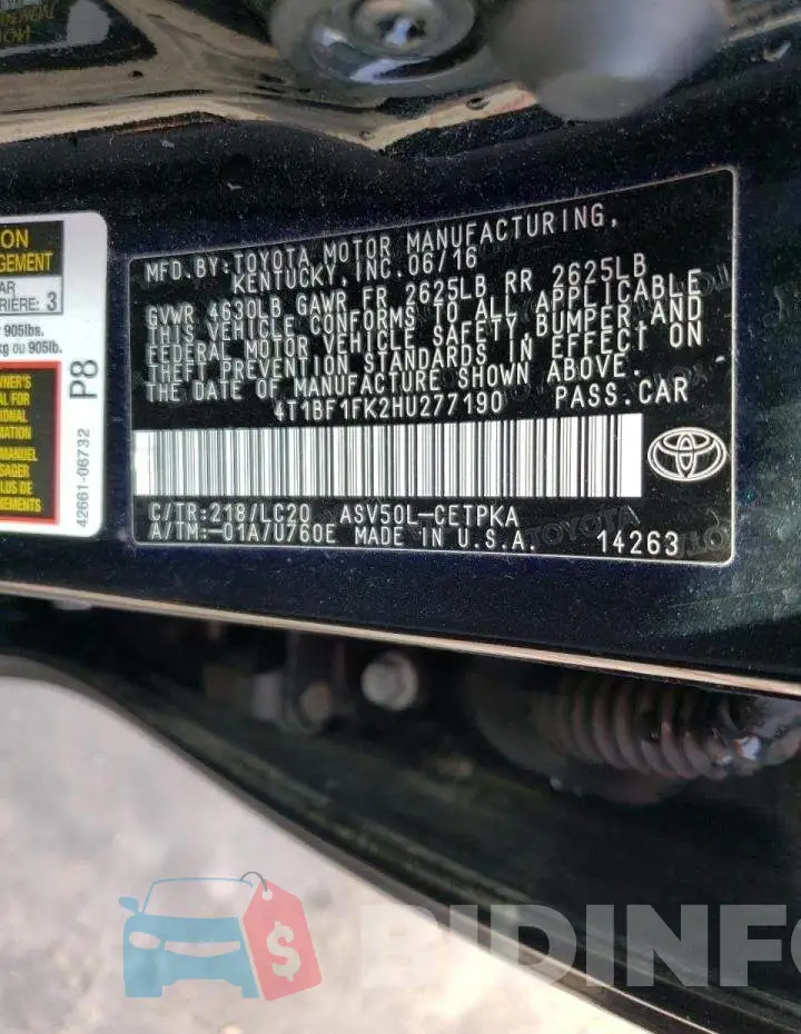 4T1BF1FK2HU277190 Photo# 12