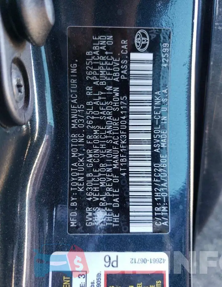 4T1BF1FK3FU041175 Photo# 12