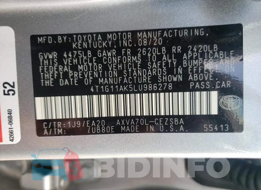 4T1G11AK5LU986278 Photo# 10