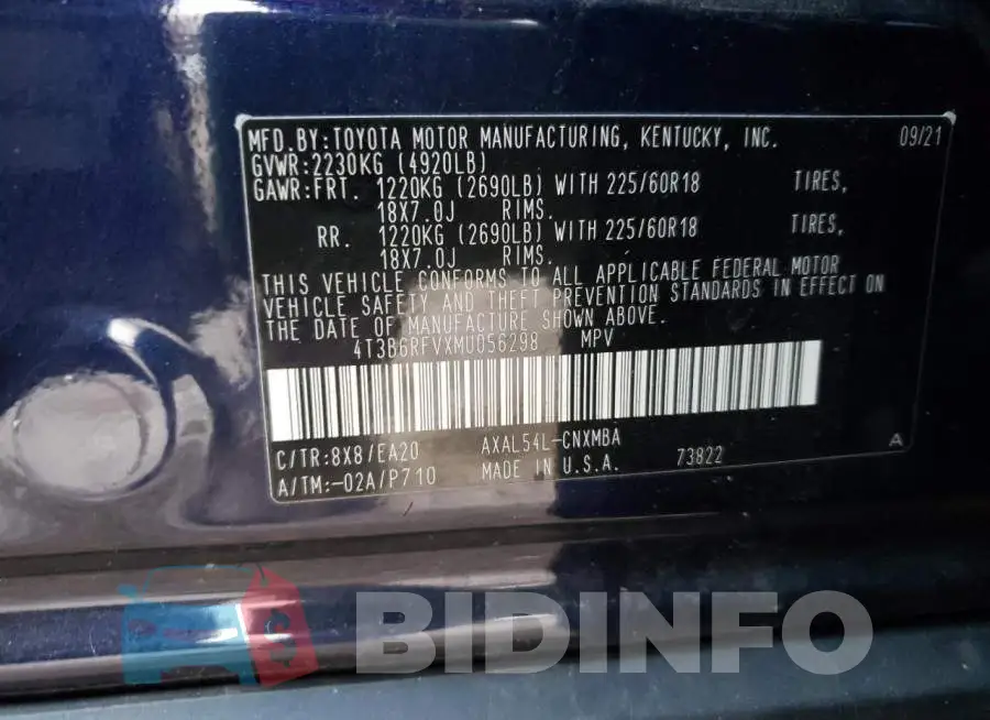 4T3B6RFVXMU056298 Photo# 13