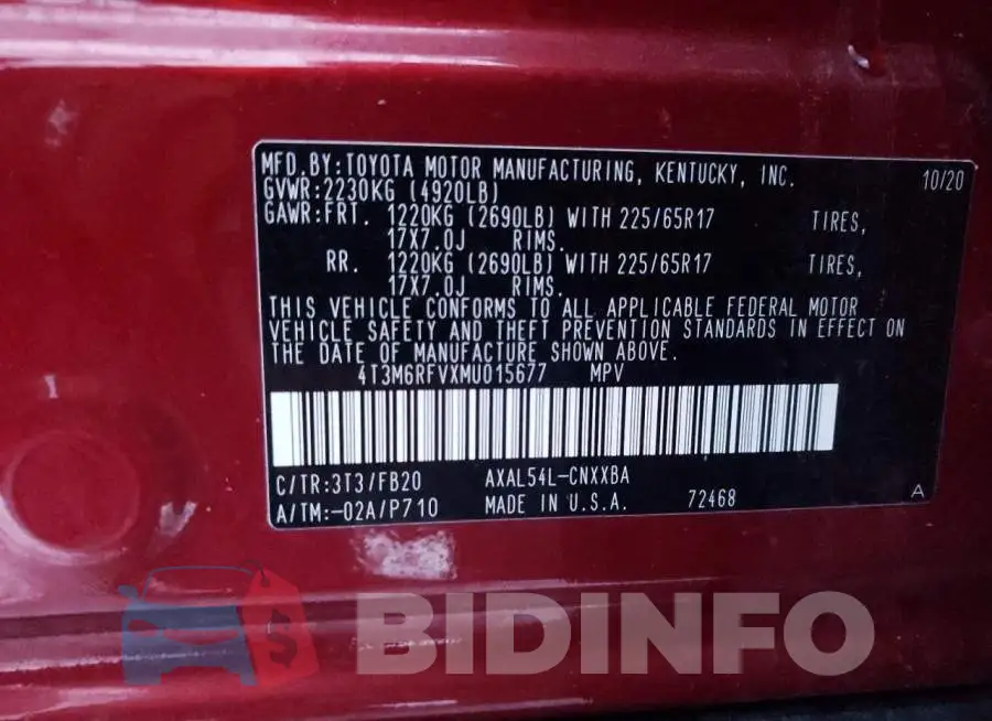 4T3M6RFVXMU015677 Photo# 10