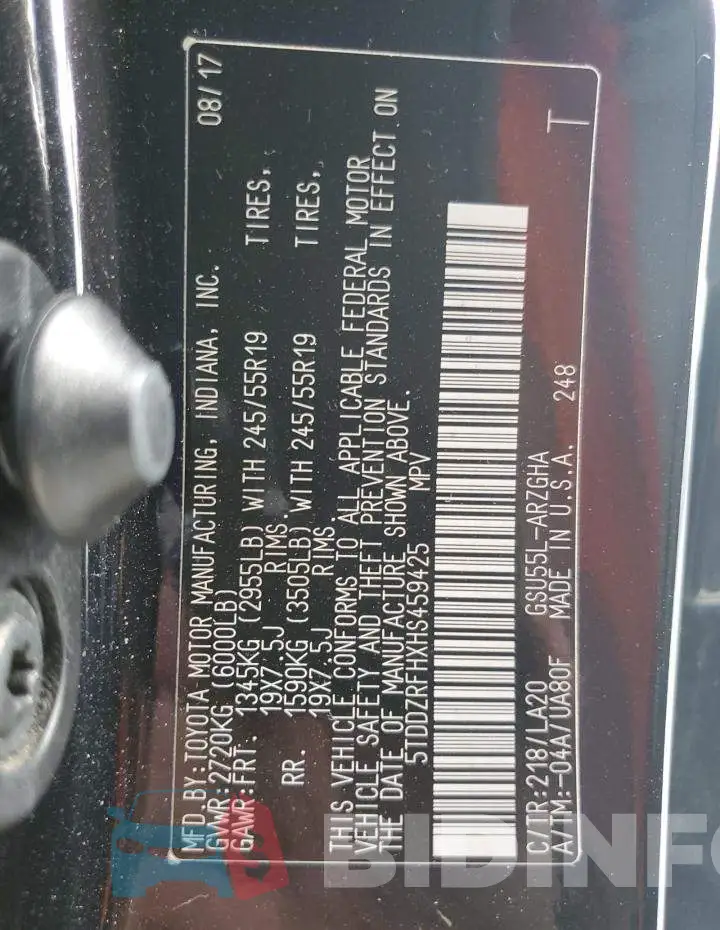 5TDDZRFHXHS459425 Photo# 10