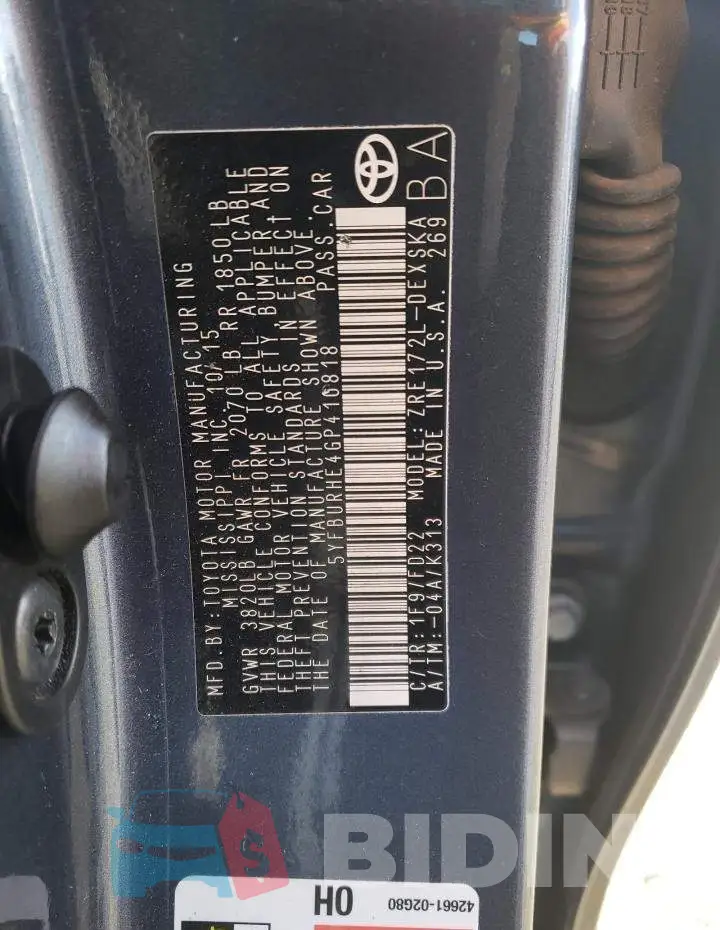 5YFBURHE4GP410818 Photo# 13