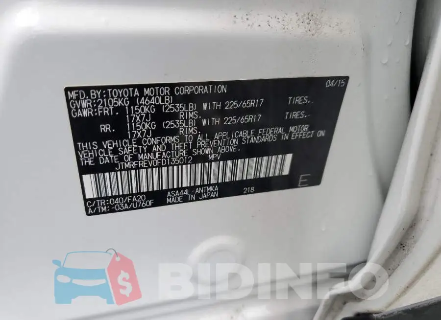 JTMRFREV0FD135012 Photo# 12