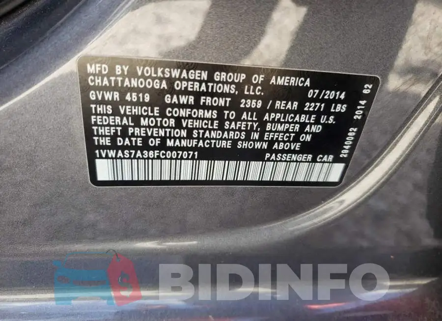 1VWAS7A36FC007071 Photo# 12
