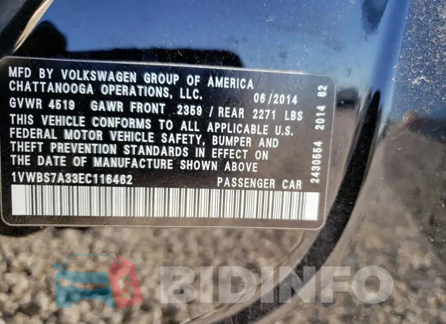 1VWBS7A33EC116462 Photo# 12