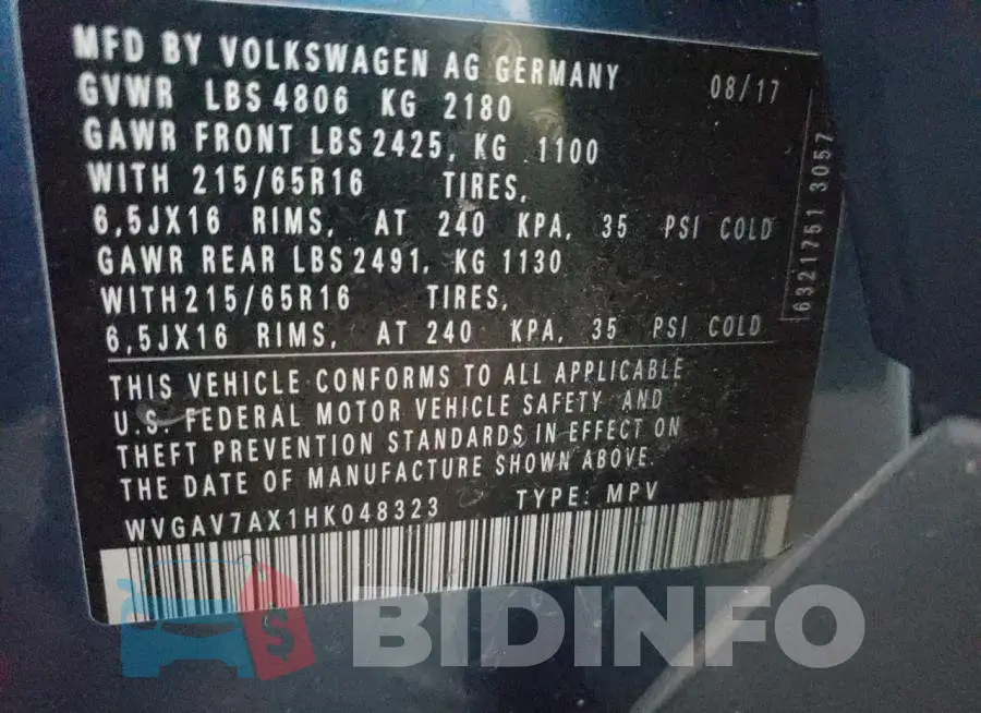 WVGAV7AX1HK048323 Photo# 12