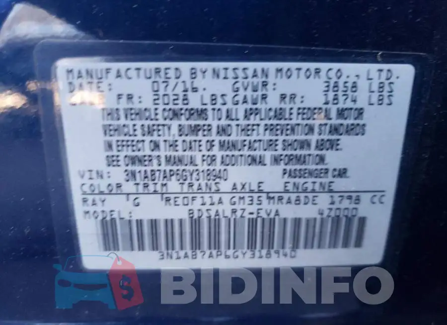3N1AB7AP6GY318940 Photo# 12