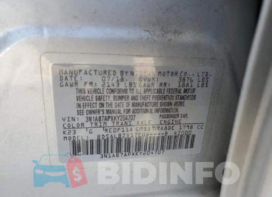 3N1AB7APXKY204707 Photo# 13