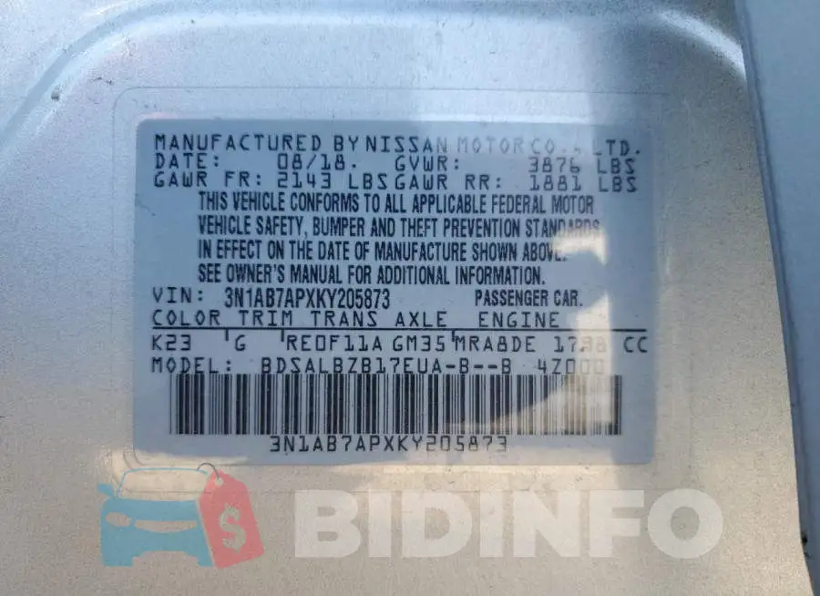 3N1AB7APXKY205873 Photo# 13