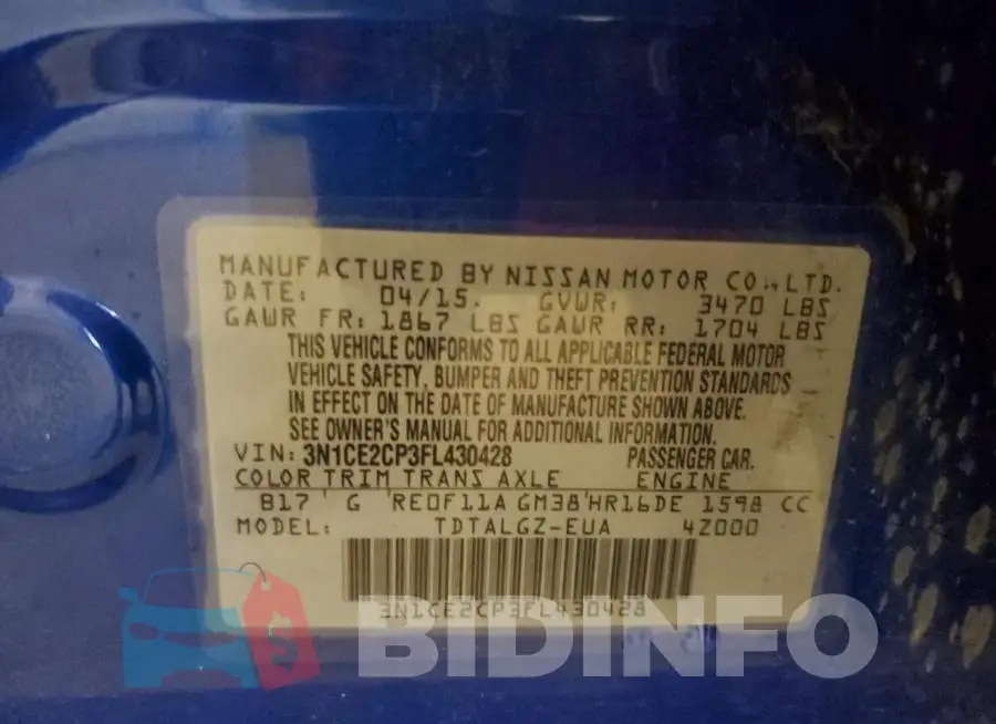 3N1CE2CP3FL430428 Photo# 10