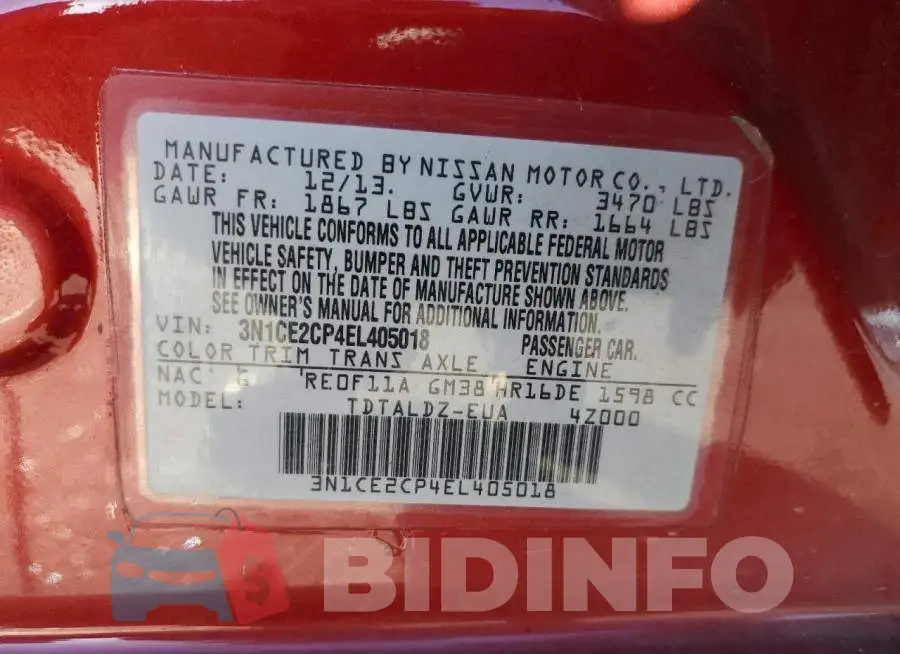 3N1CE2CP4EL405018 Photo# 10