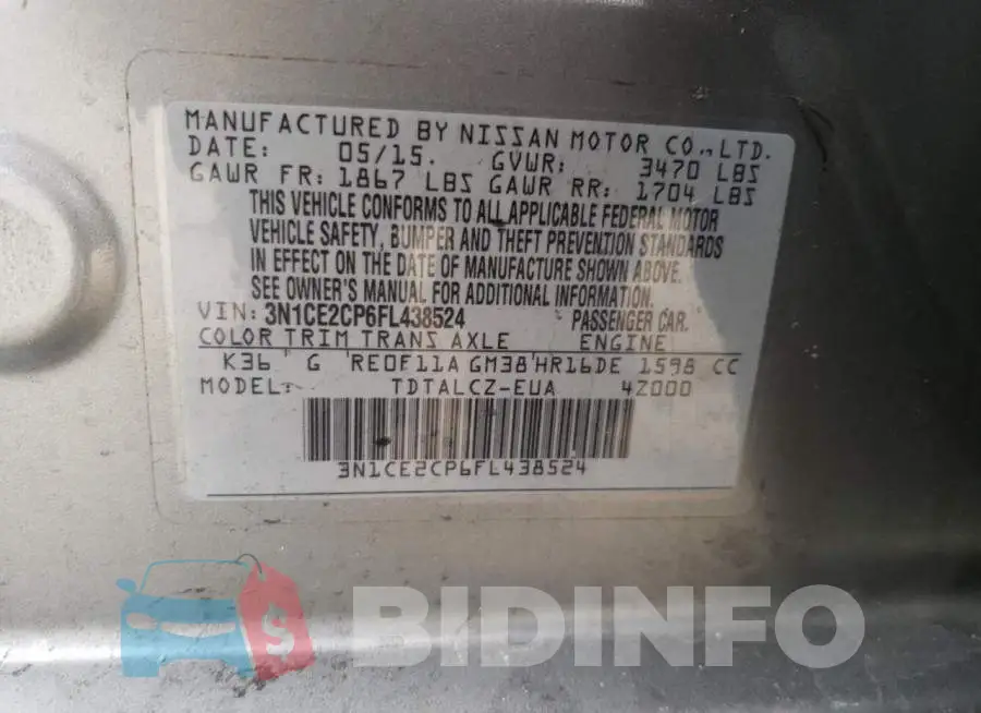 3N1CE2CP6FL438524 Photo# 13