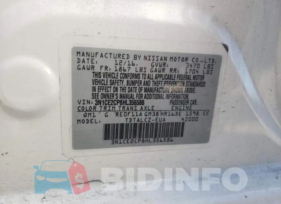 3N1CE2CP8HL356586 Photo# 13