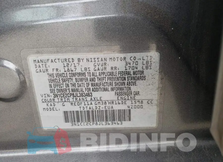 3N1CE2CP8JL363463 Photo# 10