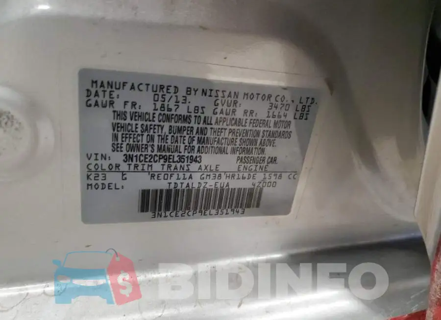 3N1CE2CP9EL351943 Photo# 12