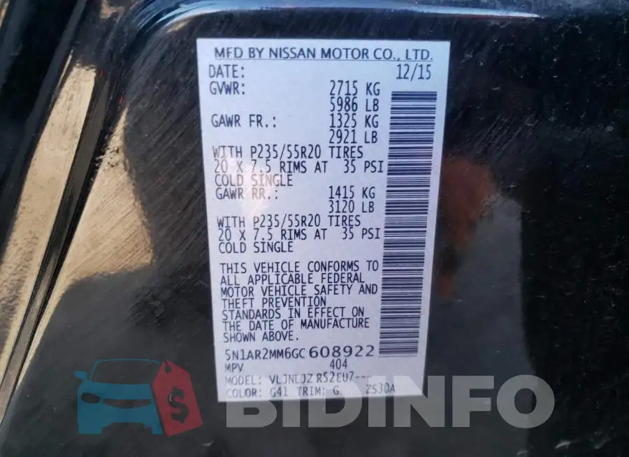 5N1AR2MM6GC608922 Photo# 13