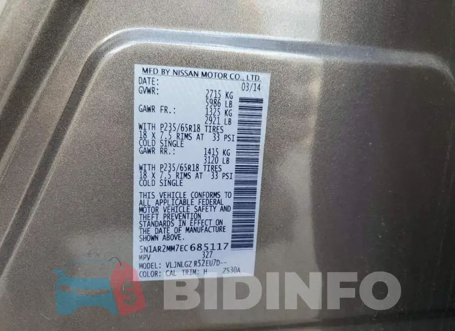 5N1AR2MM7EC685117 Photo# 14