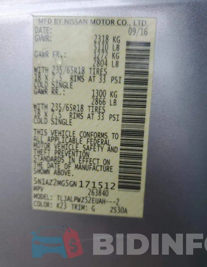 5N1AZ2MG5GN171512 Photo# 14