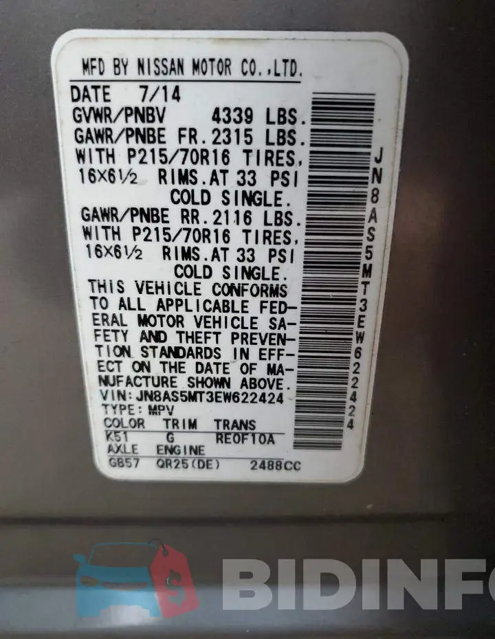 JN8AS5MT3EW622424 Photo# 13