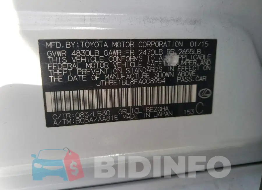 JTHBE1BL8FA008954 Photo# 13