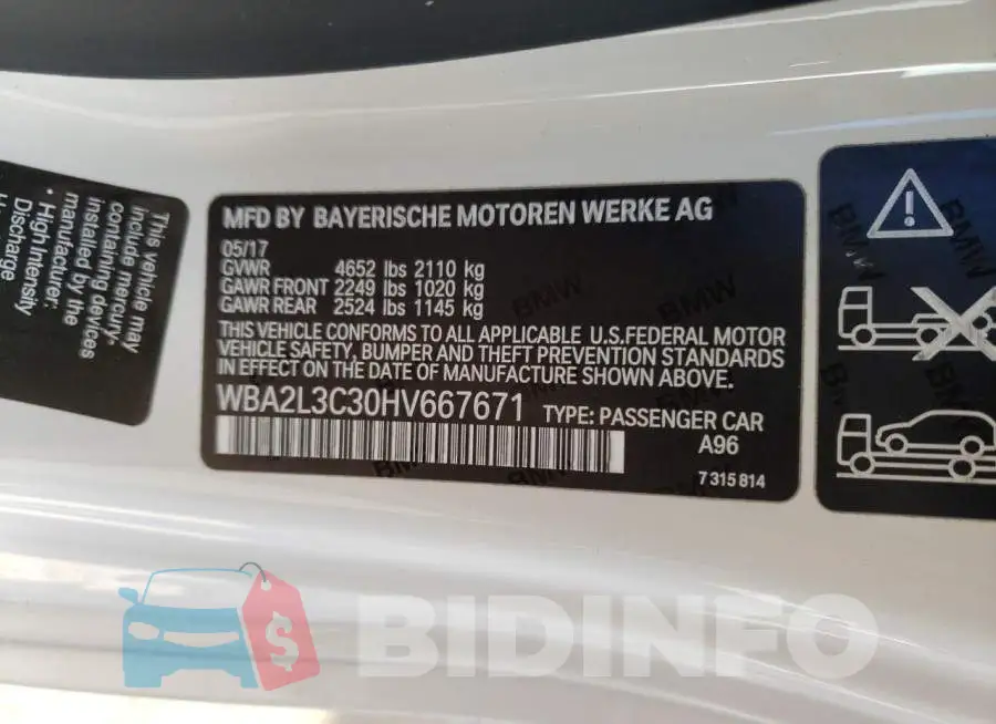WBA2L3C30HV667671 Photo# 13
