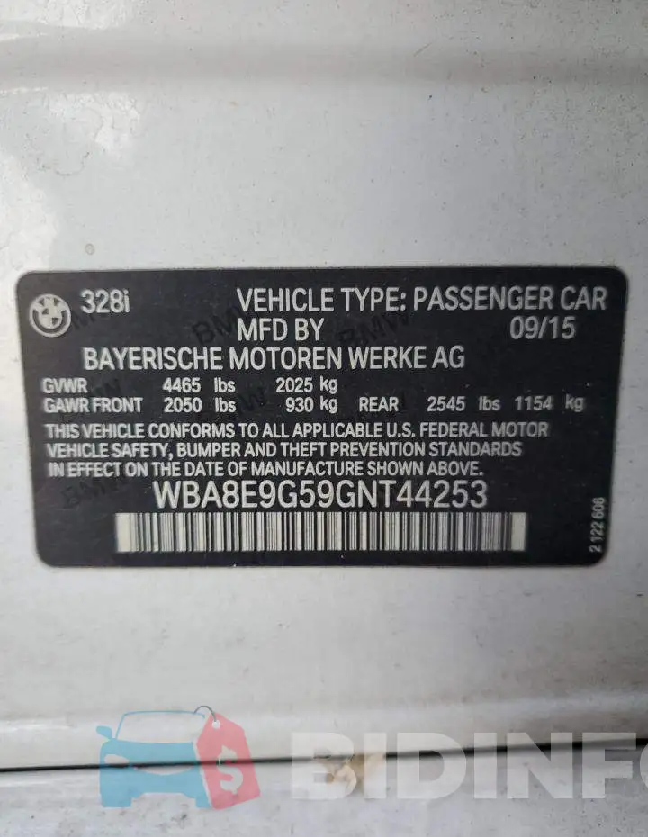 WBA8E9G59GNT44253 Photo# 10
