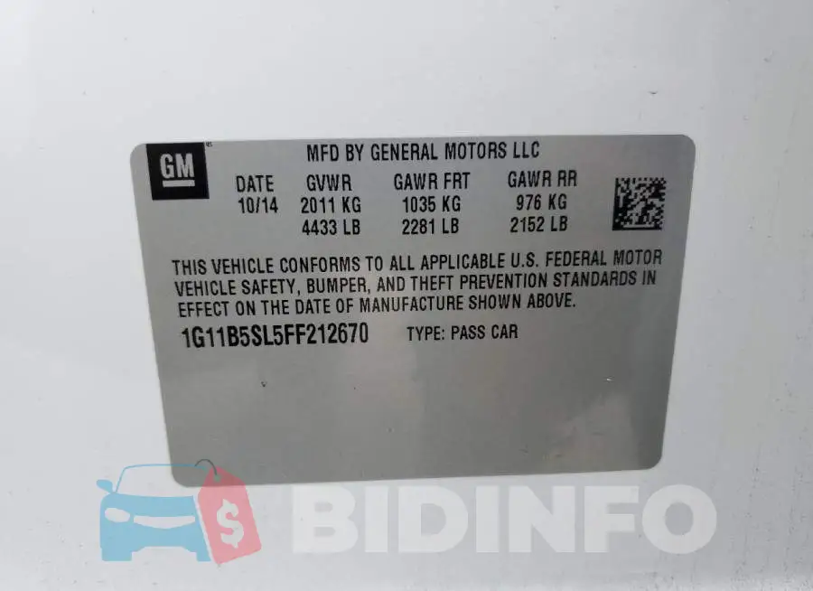 1G11B5SL5FF212670 Photo# 12