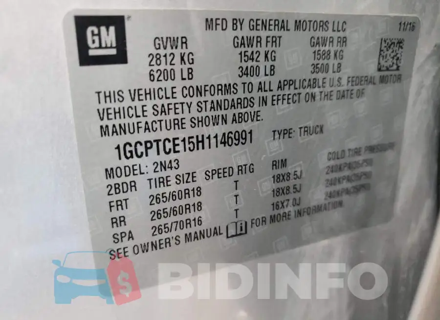 1GCPTCE15H1146991 Photo# 12