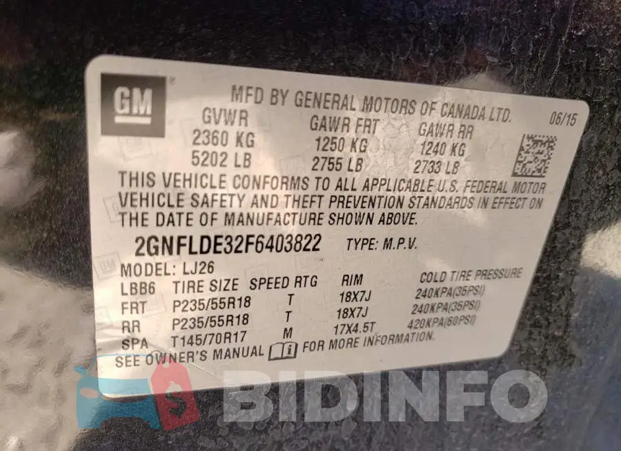 2GNFLDE32F6403822 Photo# 14