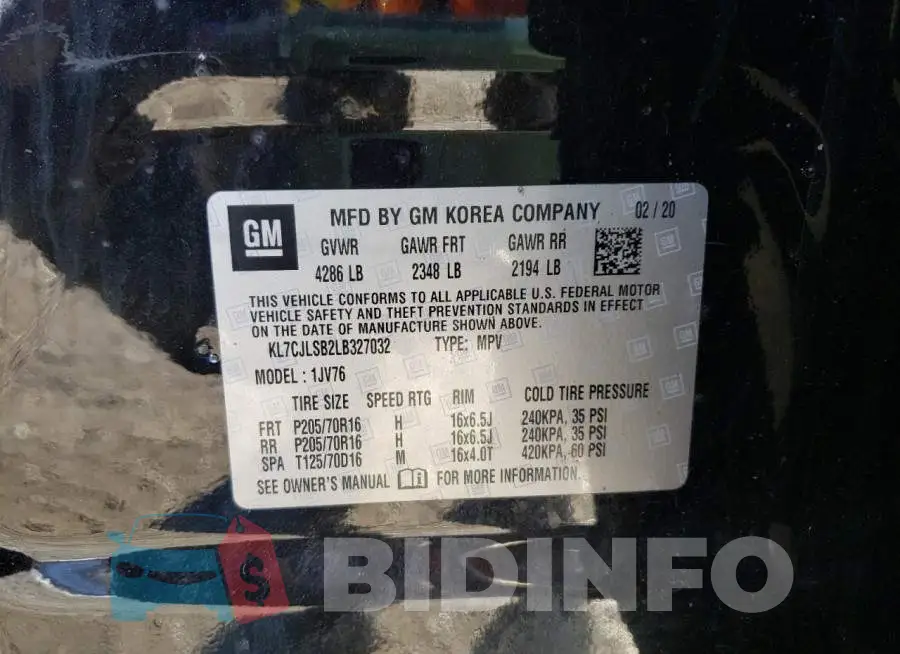 KL7CJLSB2LB327032 Photo# 12