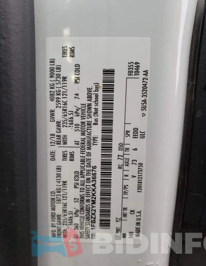 1FBZX2YM2KKA36676 Photo# 10