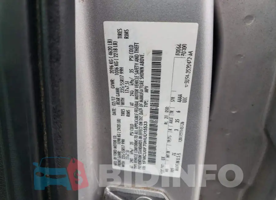 1FMCU0F70HUD15533 Photo# 13