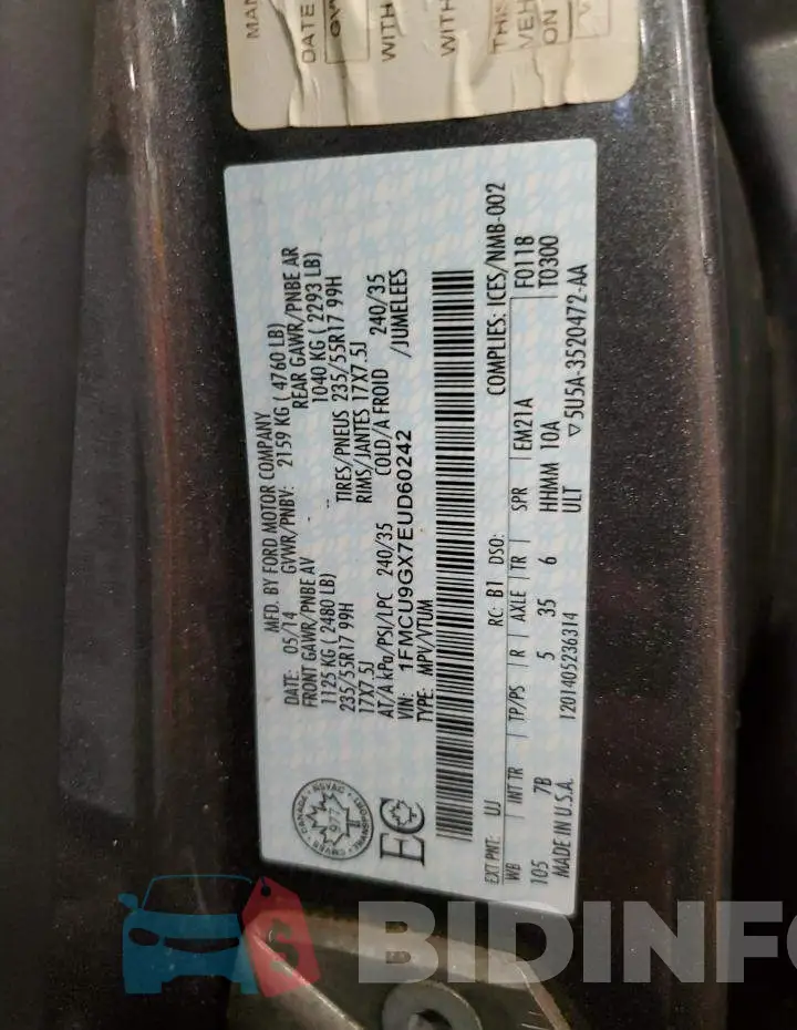 1FMCU9GX7EUD60242 Photo# 13