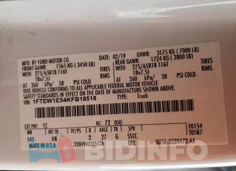 1FTEW1E54KFB18518 Photo# 12
