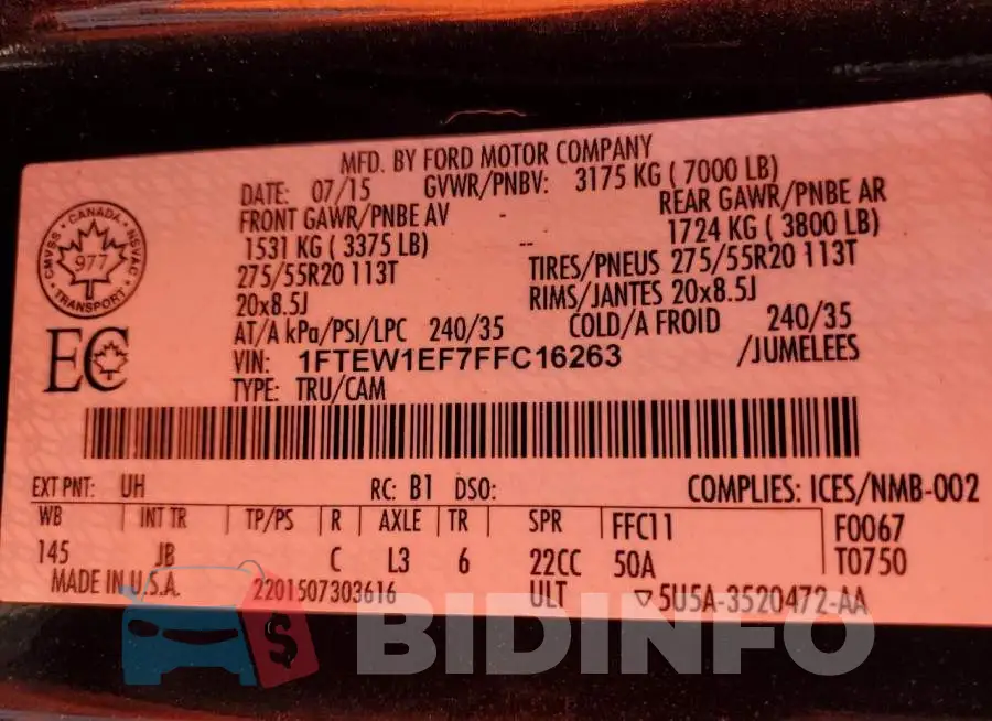 1FTEW1EF7FFC16263 Photo# 12