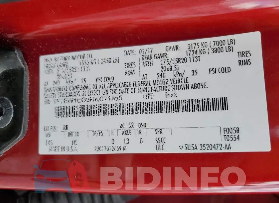 1FTEW1EG9HKC71655 Photo# 12