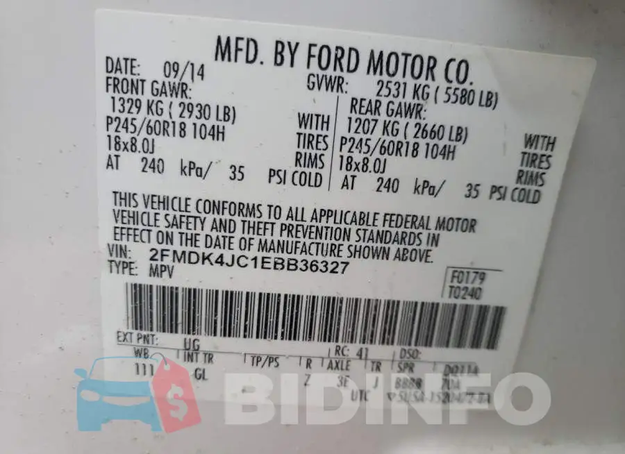 2FMDK4JC1EBB36327 Photo# 13