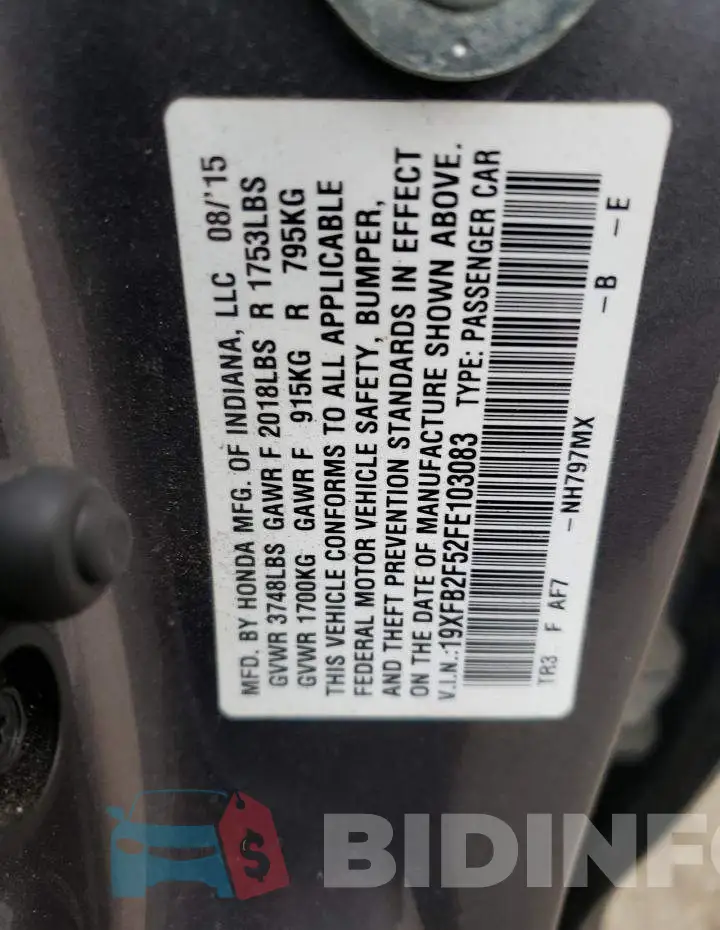 19XFB2F52FE103083 Photo# 10
