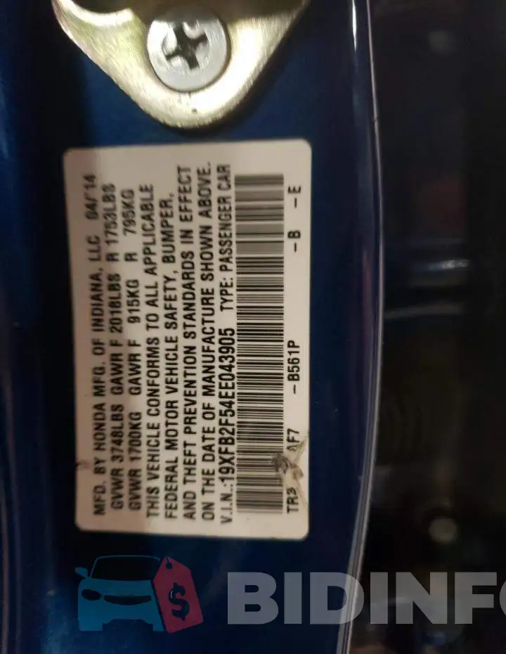 19XFB2F54EE043905 Photo# 13
