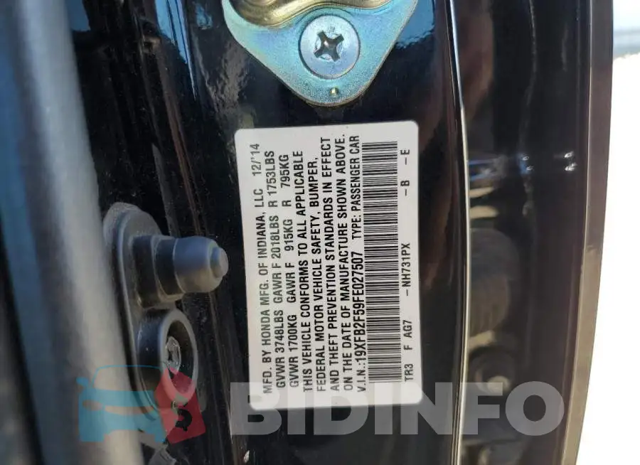 19XFB2F59FE027507 Photo# 10