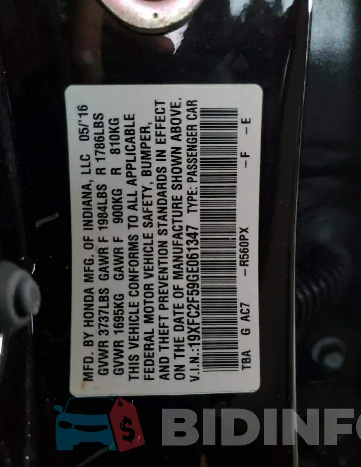 19XFC2F59GE061347 Photo# 12